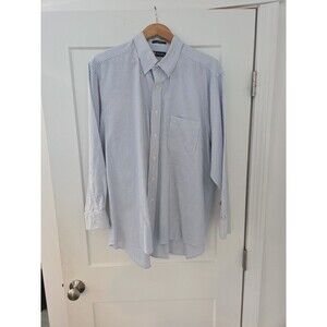 #135 Chaps Men's 17-17.5 34/35 Button up Oxford Shirt White/blue pinstripe